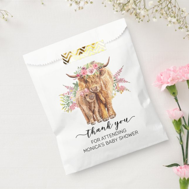 Bolsa De Papel Gracias Baby Shower Highland Cow Pink (Sellado)