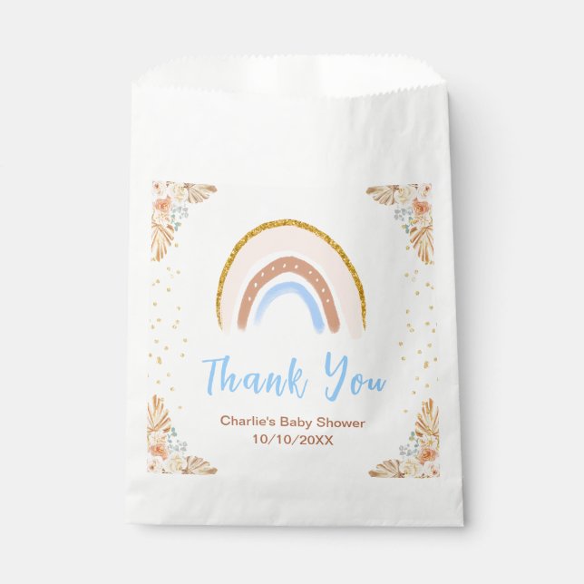 Bolsa De Papel Gracias Boho Rainbow Blue Baby Shower (Anverso)