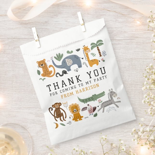 Bolsa De Papel Gracias Cumpleaños Dos Animales Salvajes Safari Ni (Cortado)
