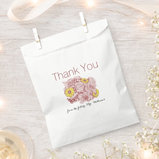 Bolsa De Papel Gracias Ducha Bridal Dibujo De Bouquet (Cortado)