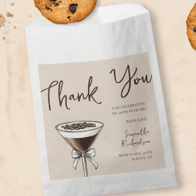 Bolsa De Papel Gracias Espresso Cocktail Brown 30 cumpleaños (Thank You Espresso Cocktail Brown 30th Birthday Favor Bag)