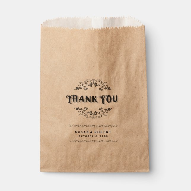Bolsa De Papel Gracias Floral Custom Wedding Names & Date (Anverso)