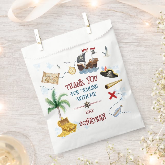 Bolsa De Papel Gracias niños fiesta pirata bebé cumpleaños (Cortado)