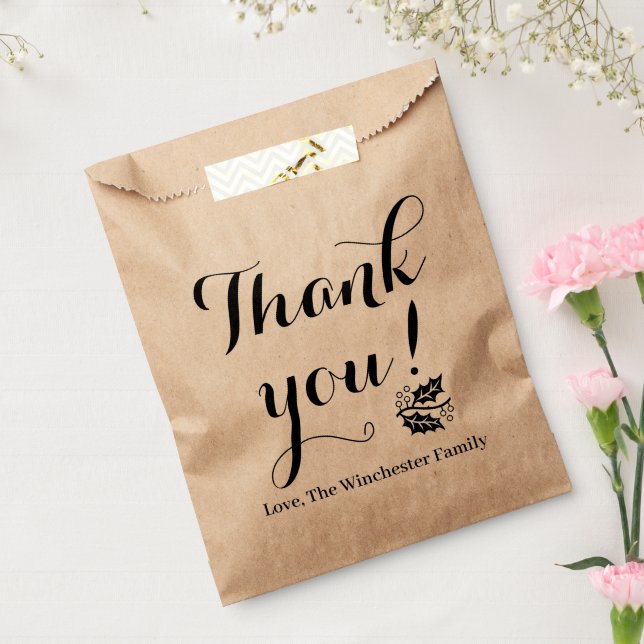 Bolsa De Papel Gracias personalizado script kraft rústico Acción  (Sellado)
