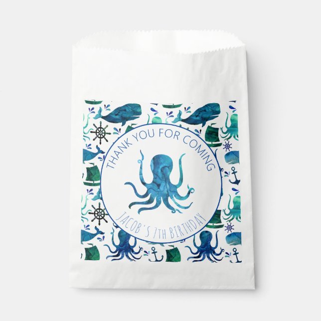 Bolsa De Papel Gracias por el cumpleaños del Octopus marino Nauti (Anverso)