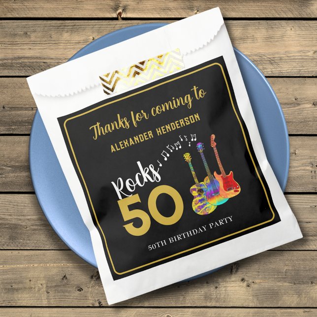 Bolsa De Papel Gracias por la fiesta de cumpleaños 50 del Rock an (Rock and roll 50th birthday party thank you custom favor bag)