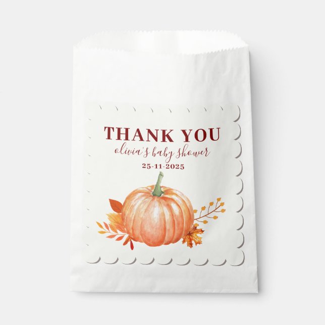 Bolsa De Papel Gracias Pumpkin Fall Rustic Charm Baby Shower (Anverso)