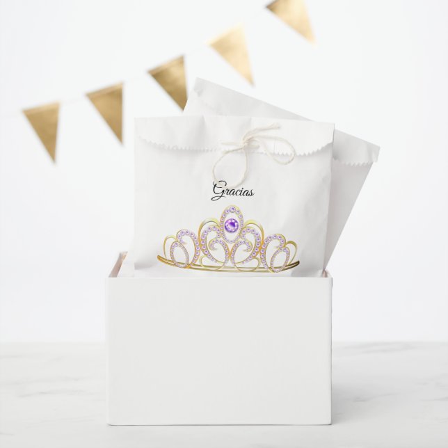 Bolsa De Papel Gracias Quinceañera Gold Amethyst Tiara Favor Bag (Fiesta)