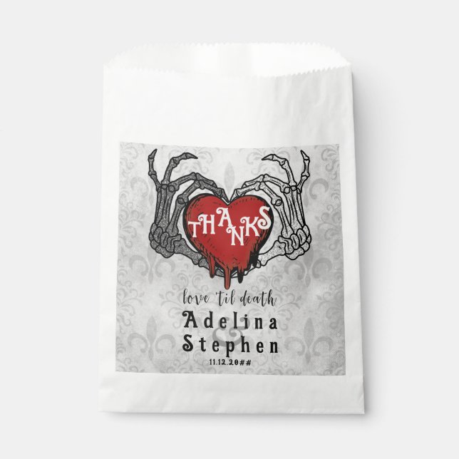 Bolsa De Papel Gracias Skeleton Manos Rojas Corazón Boda de Hallo (Anverso)