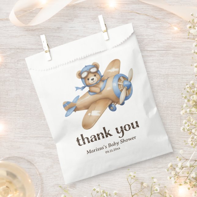 Bolsa De Papel Gracias Teddy Bear Pilot Baby Boy Shower (Cortado)