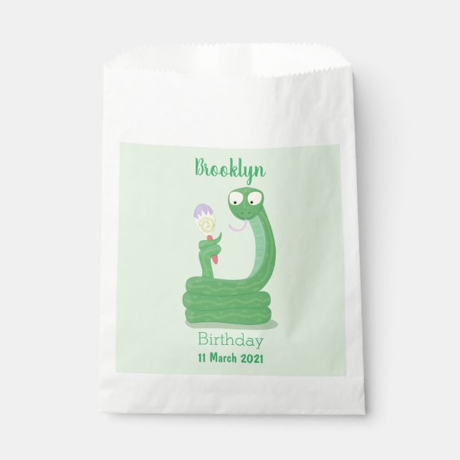 Bolsa De Papel Graciosa serpiente verde con maraca personalizado (Anverso)