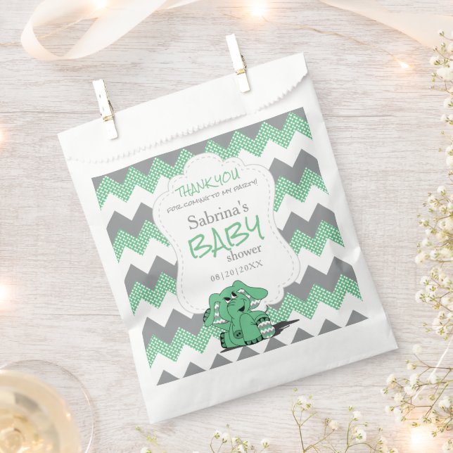 Bolsa De Papel Gracioso Chevron Verde Silly Cute Baby Elephant (Cortado)