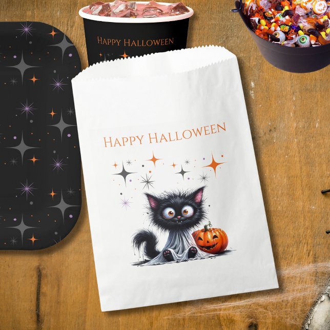 Bolsa De Papel Gracioso fantasma negro retro gatito Halloween (Subido por el creador)