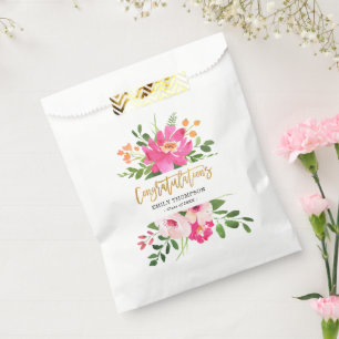 Bolsa De Papel Graduación de Personalizado Floral y Gold de acuar