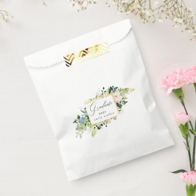 Bolsa De Papel Graduación Floral Medianoche Azul Y Rubor (Sellado)