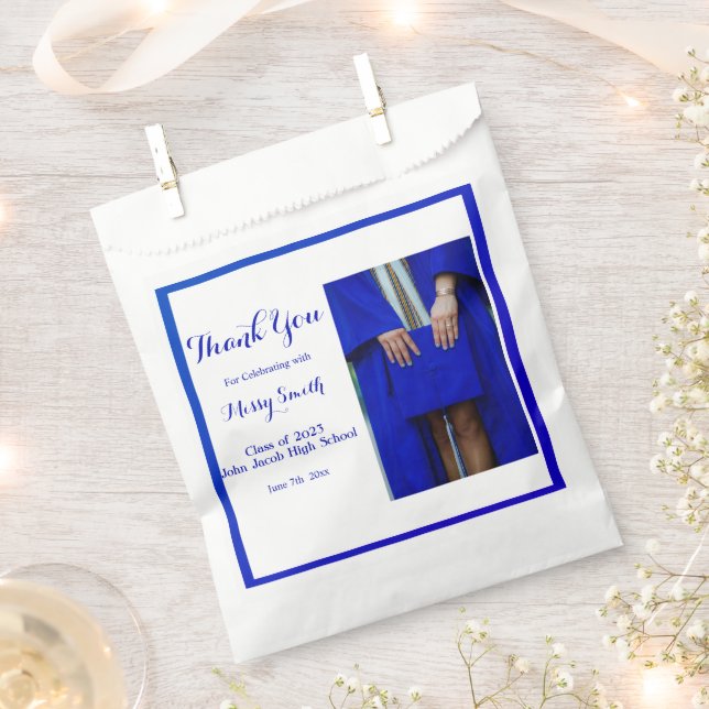 Bolsa De Papel Graduación fotográfica, clase de 2023 Blue Gracias (Cortado)