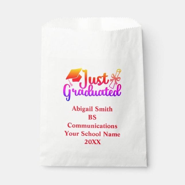 Bolsa De Papel Graduación personalizada roja, morada Naranja (Anverso)