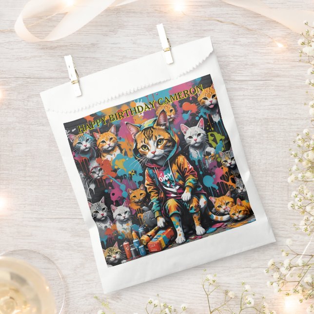 Bolsa De Papel Graffiti Legend Street Cat Añadir nombre Cumpleaño (Cortado)