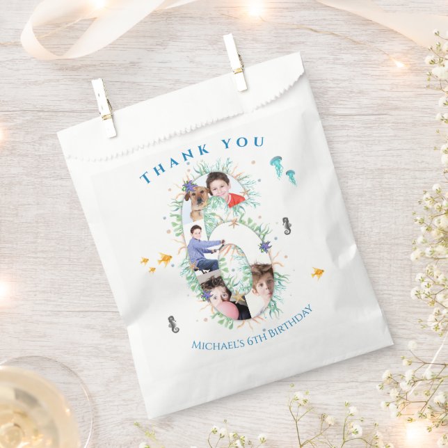 Bolsa De Papel Gran 6.º Cumpleaños Del Collage de fotos Bajo El M (Cortado)