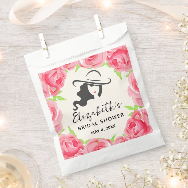 Bolsa De Papel Gran Gorra Lady Rosas Derby Bridal Shower (Cortado)