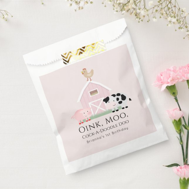 Bolsa De Papel Granja de animales Barnyard Chica rosa Bolsa de Fa (Sellado)