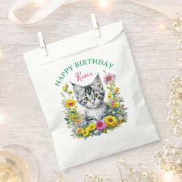 Bolsa De Papel Gray Kitten Temática Chica Cumpleaños Personalizad
