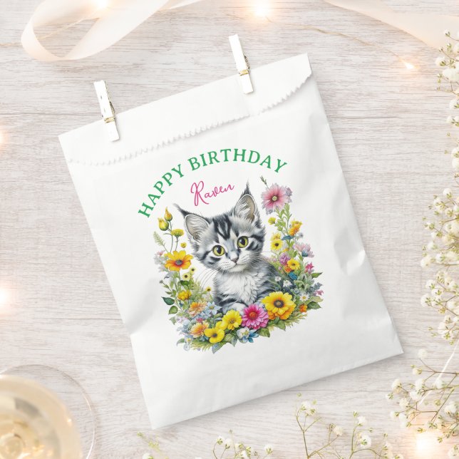 Bolsa De Papel Gray Kitten Temática Chica Cumpleaños Personalizad (Cortado)