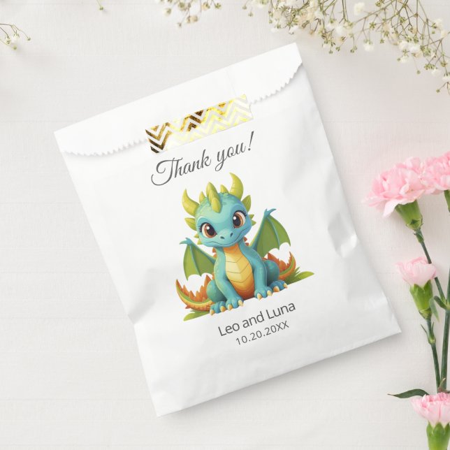 Bolsa De Papel Green Blue Baby Dragon Personalizado Gracias (Sellado)