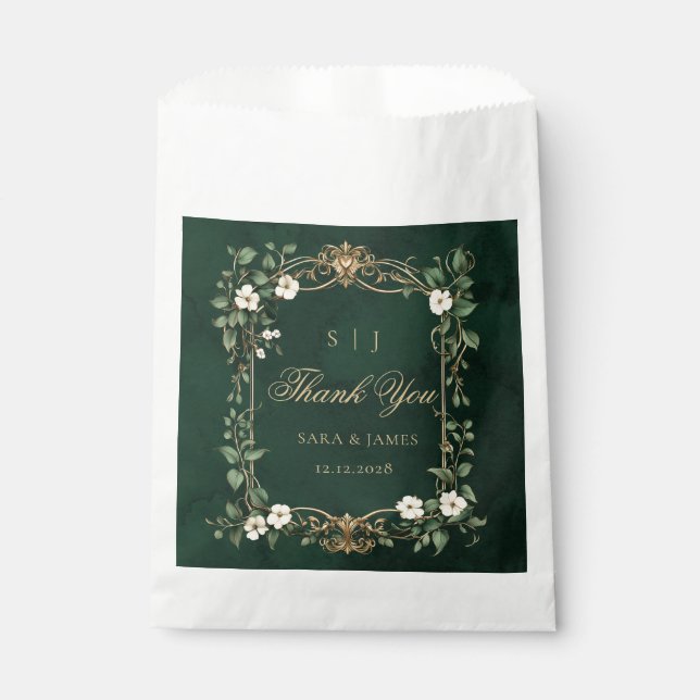 Bolsa De Papel Green Gold Art Nouveau Enchanted Wedding (Anverso)