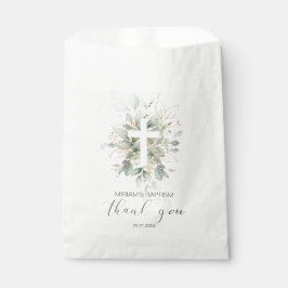 Bolsa De Papel Green Gold Foliage Cross Baptism Gracias
