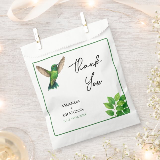 Bolsa De Papel Green Hummingbird Leafy Botanical Border Wedding (Cortado)