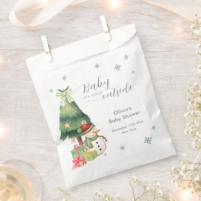 Bolsa De Papel Green Modern Winter Snowman Baby Shower (Cortado)