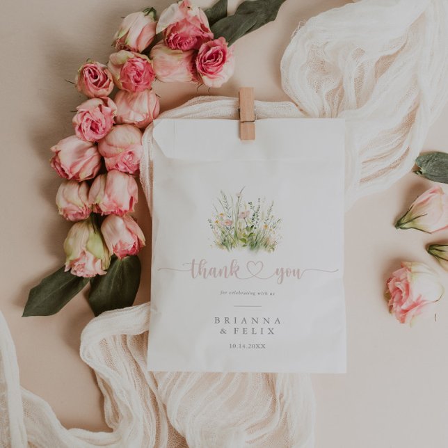 Bolsa De Papel Greenery Boho Wildflower Gracias Boda (Subido por el creador)