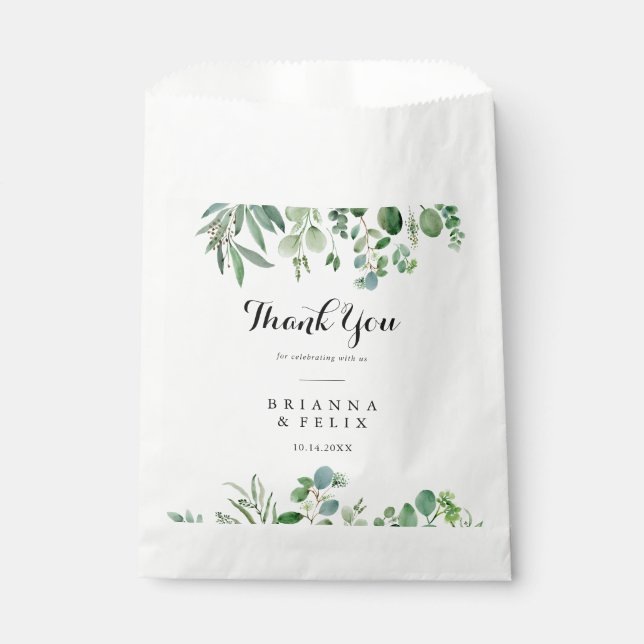 Bolsa De Papel Greenery Eucalyptus Calligraphy Gracias Boda (Anverso)
