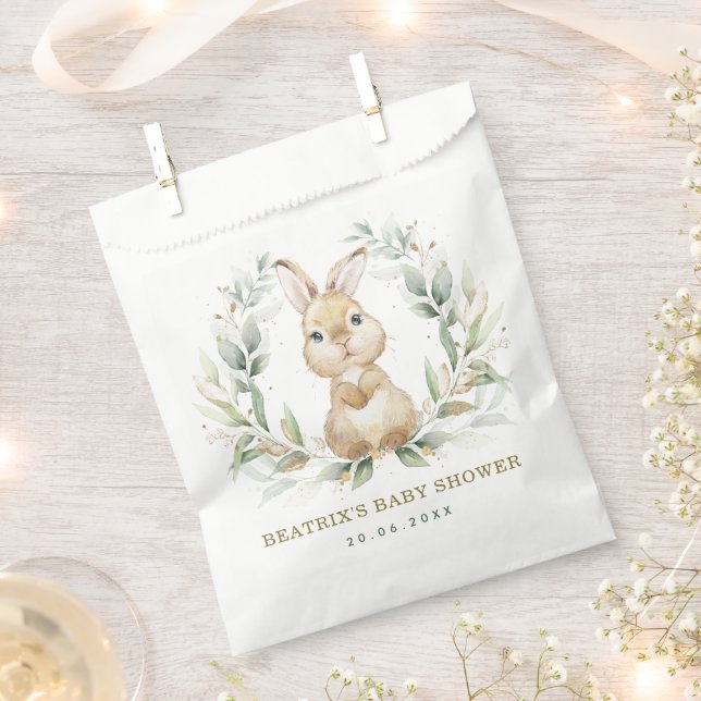 Bolsa De Papel Greenery Garden Bunny Rabbit Baby Shower Fiesta (Cortado)