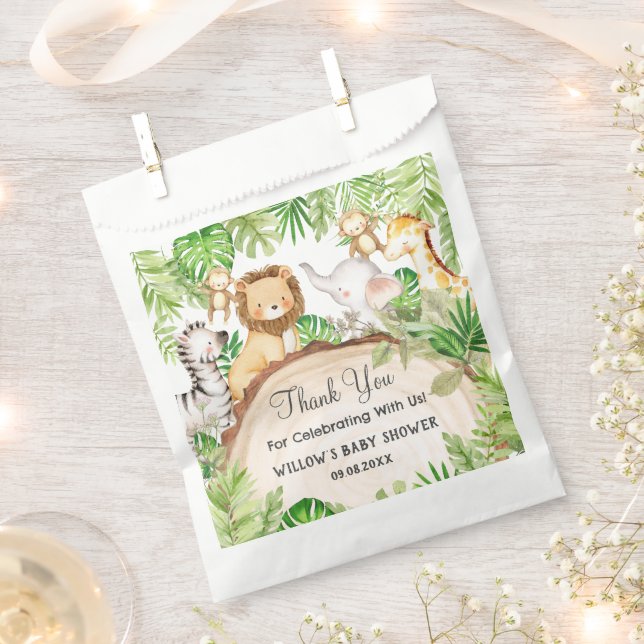 Bolsa De Papel Greenery Jungle Animals Baby Shower Primer cumplea (Cortado)