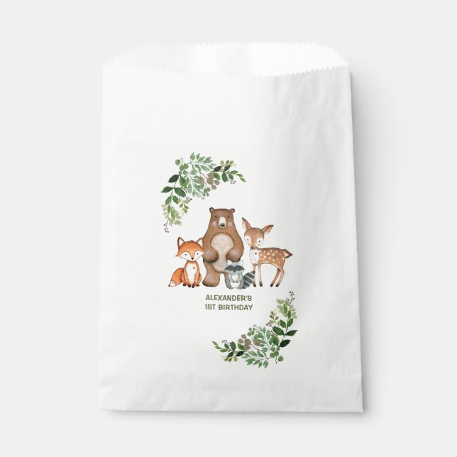 Bolsa De Papel Greenery Woodland Animals Birthday Baby Shower (Anverso)