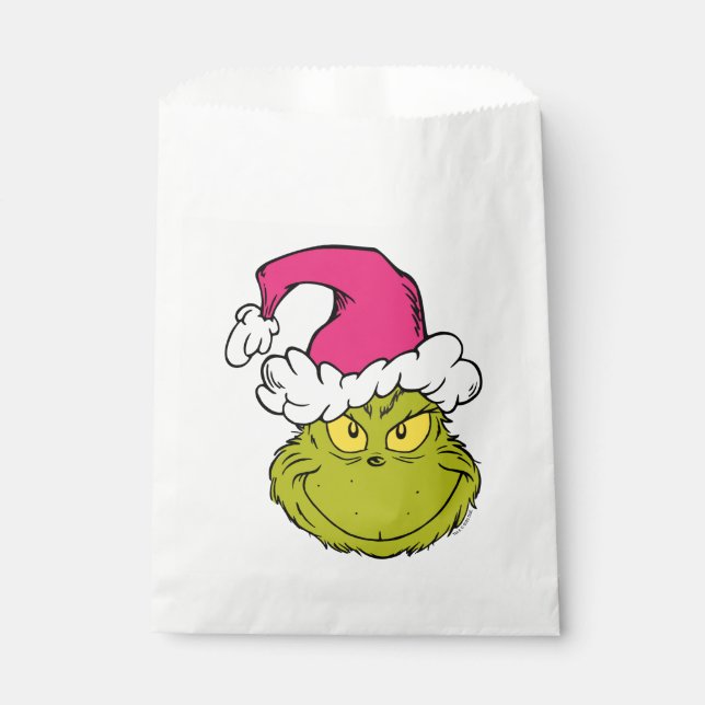 Bolsa De Papel Grinch con sombrero rosa de Santa (Anverso)