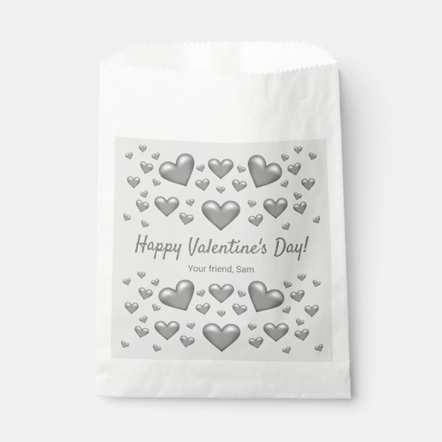Bolsa De Papel Gris Hearts Feliz Día de San Valentín y Personaliz (Anverso)