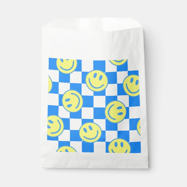 Bolsa De Papel groovía de comprobación de cara azul feliz (Anverso)