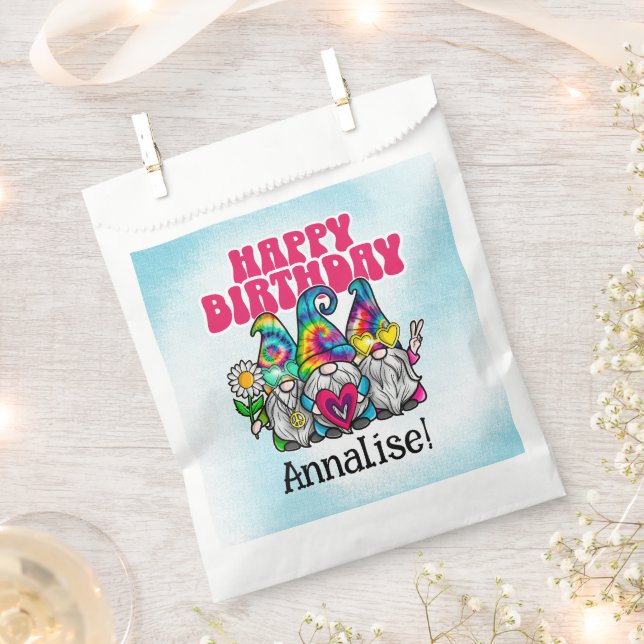 Bolsa De Papel Groovy Gnomes Rainbow Tie Dye Birday Party (Cortado)