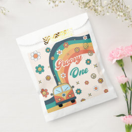 Bolsa De Papel Groovy Retro Rainbow Daisy Fiesta de cumpleaños