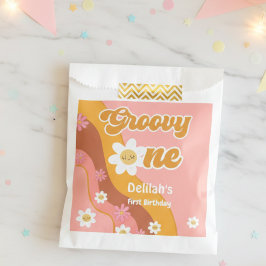 Bolsa De Papel Groovy un retro vintage primer cumpleaños