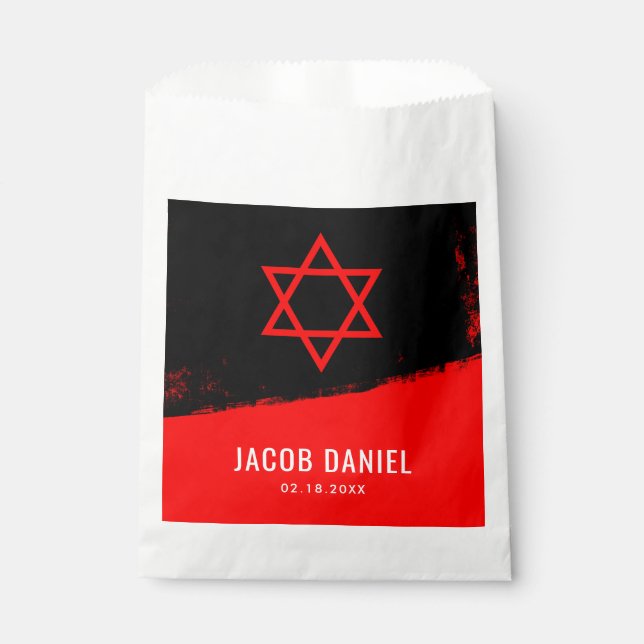 Bolsa De Papel Grunge Red Black Bar Mitzvah Personalizado (Anverso)