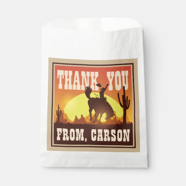 Bolsa De Papel Guay Cowboy Birthday Rodeo, Wild West Gracias (Anverso)
