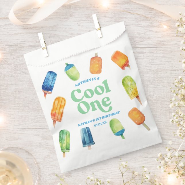 Bolsa De Papel Guay One Blue Retro Popsicle Primer Fiesta de cump (Cortado)