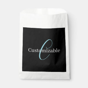 Bolsa De Papel Guión de monograma editable en cursiva negro azul 