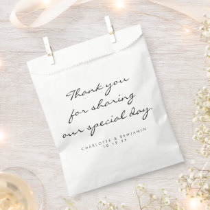 Bolsa De Papel Guión Minimalista clásico Blanco Gracias Boda