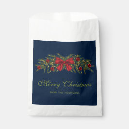 Bolsa De Papel Guirnalda de Navidad con un lazo rojo y adornos