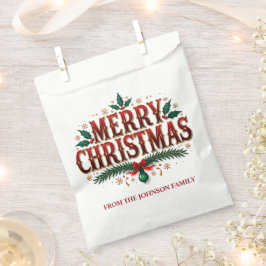 Bolsa De Papel Guirnalda verde y roja Feliz Navidad